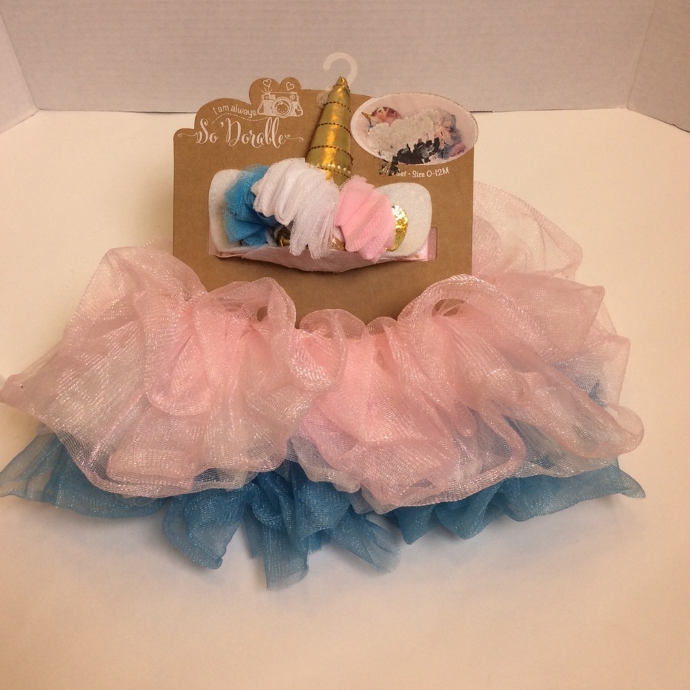 So Doralle 0-12M Unicorn Tutu Set Pink/White/Blue